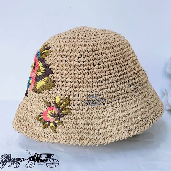Brand New NWT Coach Hawaiian Floral Crochet Collapsible Bucket Hat - Picture 3 of 9